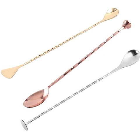 Customized logo silver rose gold metal food grade stainless steel 304 bar spoon swizzle sticks cocktail stirrer for drinking for sale at factory direct price