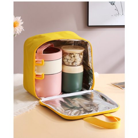Children's Fun Pattern stainless steel adult lunch box with tableware  student insulated lunch box office worker lunch box microwave heating lunch  box