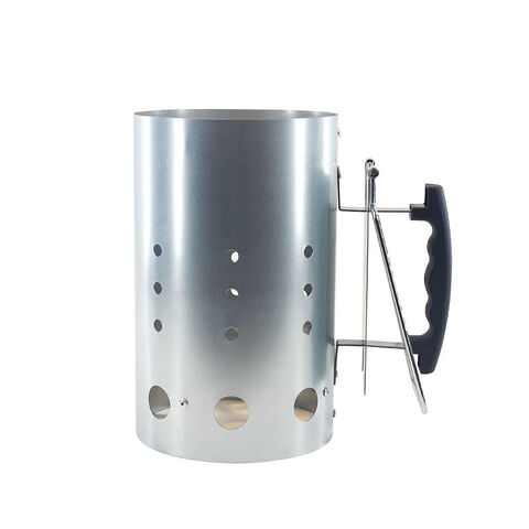 Silver Chimney Starter With Safety Handle – Stainless Steel BBQ Charcoal Starter, Medium Size, Easy Clean