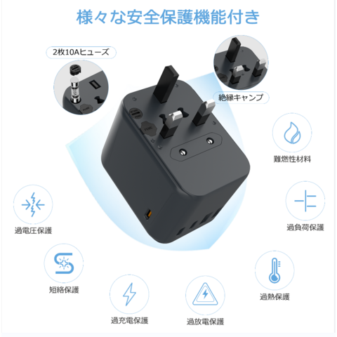 TESSAN Multi Universal Reiseadapter mit 1 Universalsteckdose + 2 USB-A + 3 Typ-C Anschlüssen (Schnellladung PD 35W, Schwarz) - Weltweiter Stromadapter für Geschäftsreisen