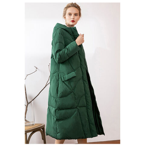 Jaket tebal bertudung bulu angsa putih 90 versi Korea medium dan panjang hijau MU for sale at factory direct price