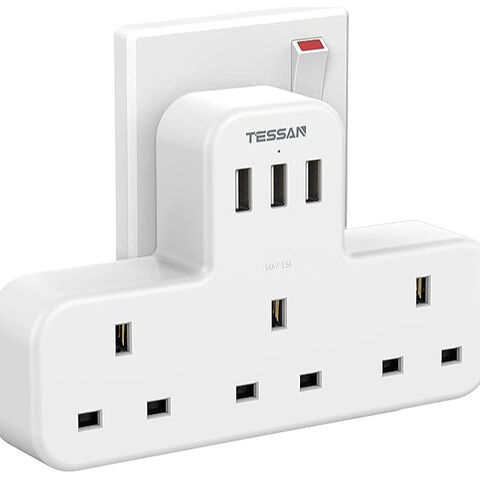 TESSAN Stop Kontak Dinding 6-IN-1 dengan 3 Port USB + 3 Outlet AC Untuk Dapur, Rumah, Kantor - Ekstensi Stop Kontak Multi for sale at factory direct price