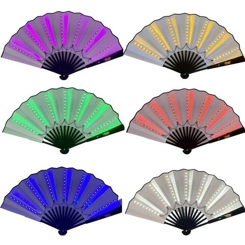 Éventail LED personnalisé pliable multicolore lumineux en plastique bambou pour soirée rave, éventail flash décoratif for sale at factory direct price