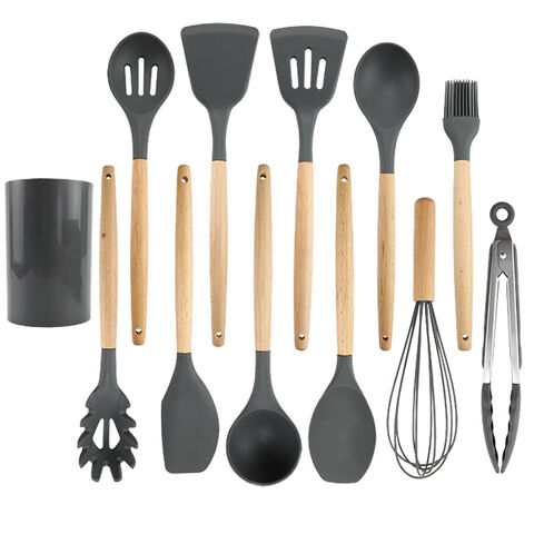 Buy Wholesale China Silicone Cooking Utensils Kitchen Utensil Set, 12 Pcs  Wooden Handle Nontoxic Bpa Free Silicone Spoon Spatula Turner Tongs Kitchen  & Cookware Set at USD 4.65