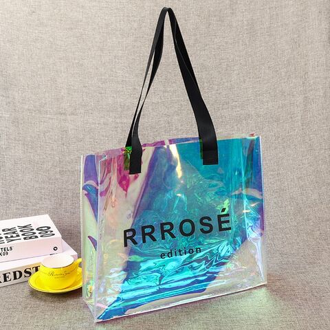 Hot Sale PVC Holographic Shopping Bag Waterproof Bag Transparent PVC Laser Bag with Logo for Travel for sale at factory direct price