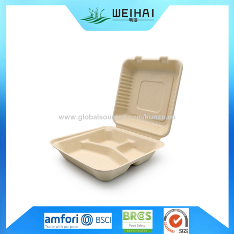 1000ml Disposable Food Container Biodegradable Sugarcane Lunch Box Take ...