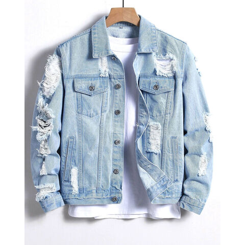 Stylish Mens Denim Jacket With Ripped Hole, Ribbon Print, And Slim Fit  Available In White, Grey, Or Red For Spring And Autumn Korean Style Thin  Jeans Coat For Men 201116 From Mu04,