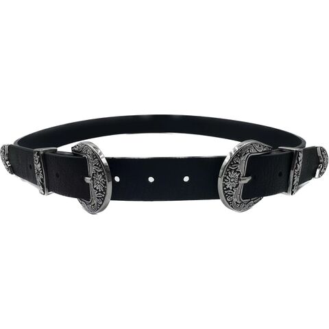 Cinturón de moda al por mayor para mujer en cuero PU con doble hebilla y tachuelas, buena calidad, se aceptan pedidos pequeños, ecológico for sale at factory direct price