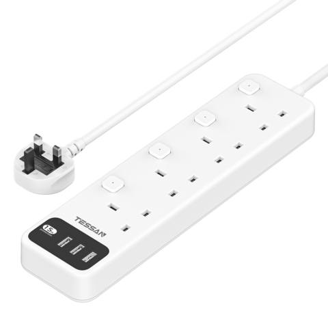 Comprar Regleta de enchufe TESSAN EU con 4 salidas, 3 puertos USB