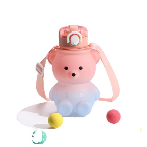 Large Capacity 800ml Kids Straw Water Bottle Cute Bear Graduated Color ...