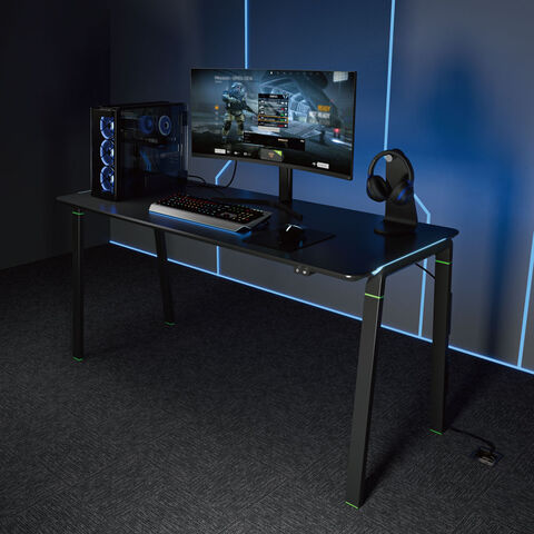 Gaming Desk, Z-Shaped Computer Desk with Protective Corner Cover, Cup  Holder and Headphone Hook, Cable