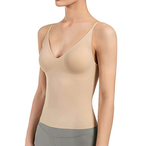 Womens Tank Tops Camisole with Built in Padded Bra Body Sculpting Vest  Shelf Bra Wide Strap Sleeveless Tank Top Beige at  Women's Clothing  store