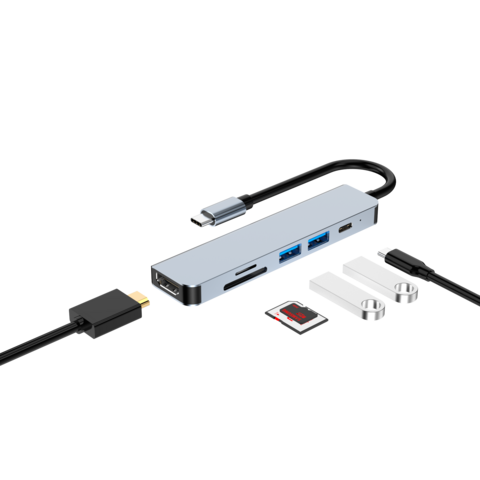 Hub 6 en 1 type-c vers adaptateur HDTV 4K USB Station d'accueil C Hub avec 3.0 TF SD Lecteur Fente PD pour MacBook Pro/Air/Huawei Mate