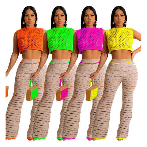 2023 Summer Knit Crochet Sweater 2 Pieces Set Women Summer Casual Dresses  Hollowed Out Beach Wear Knitted Pant Women's Sets - Buy China Wholesale  Crochet Pants Set $12.99
