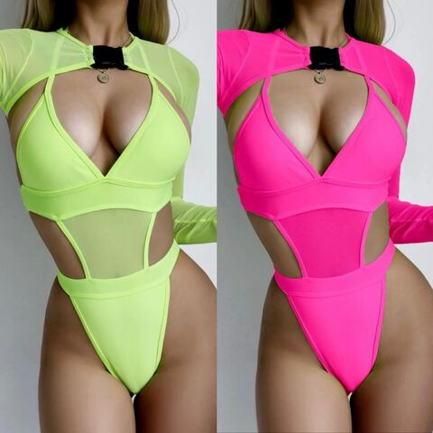 Women 2 Piece Rave Outfits Halter Neck Swimsuits Bodysuit Top Long Sleeve  Mesh Shrug With Buckle For Festival Club Party - Buy China Wholesale  Bikinis Set Sexy Swimwear $6.2