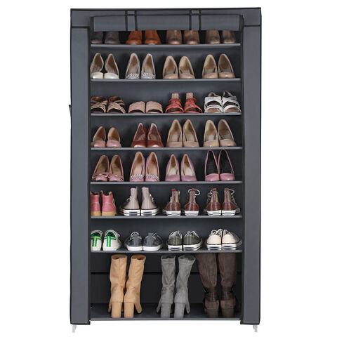 Songmics Portable Gray 10 Ply Single Row Non Woven Shoe Rack Large ...