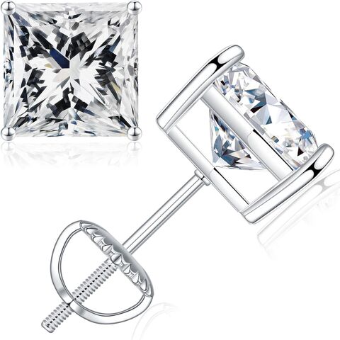 Square Stone Hoop Huggie Earrings 3.0mm Princess Cut Diamond Simulant Bridal Earrings Dainty hot Earrings Daily Wear Earrings [BE6654]