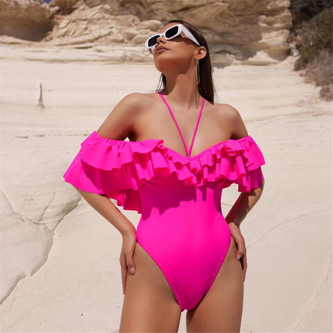 European and American Hot Girl Swimsuit Pink Waistless One Piece
