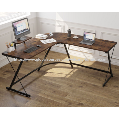 Bureau d'angle en forme de L en gros avec support pour écran et crochet pour casque for sale at factory direct price
