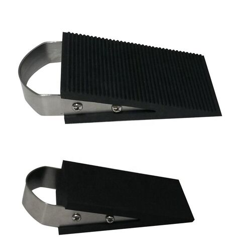 Popvip Heavy Duty Rubber Door Stopper Wedge 2-Pack – Non-Scratch, Anti-Slip, With Stainless Steel Holder, Fits Doors 0.1-1 Inch Gap, Black