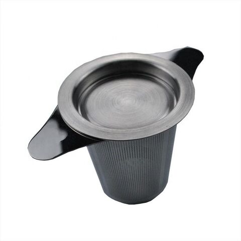 Food Grade 7.5cm Height Gold 304 Stainless Steel Loose Leaf Tea Herb Strainer Infuser With Double Handles and Lid for sale at factory direct price