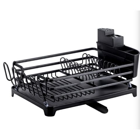 Dish Drying Rack, Dish Rack,Dish Racks for Kitchen Counter,Dish Drainer  with Removable Utensil Holder,Dish Drying Rack with Drainboard and Swivel  Spout(Black) 