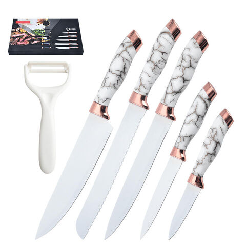 Give your kitchen an extra edge (in more ways than one) with this stunning  Marble 6-Piece Knife Block Set. The soft-touch marble doesn't just look  chic,, By Wiltshire