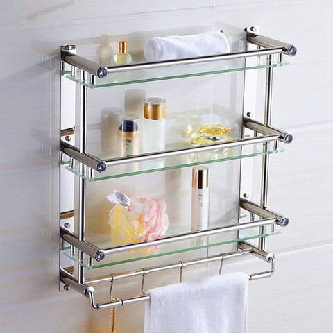 Bathroom Shelves Kitchen Bathroom Shower Storage Shelf Wall Mounted Bath Shelves Space 3 Tier Home Towel Rack Stainless Steel for sale at factory direct price