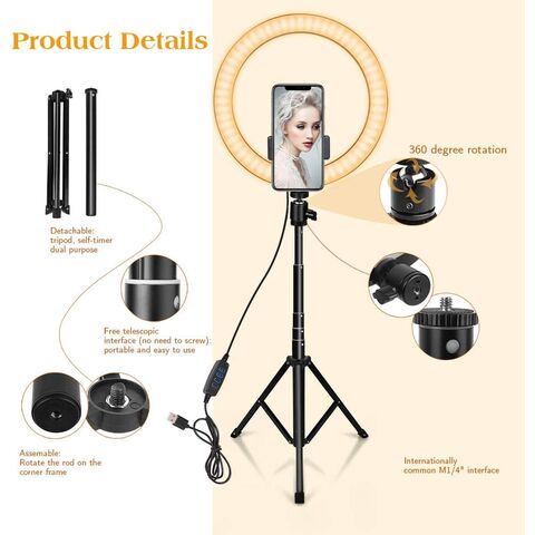 Anneau Lumineux LED avec Trépied de Sol et Support de Bureau avec Support Téléphone - Idéal pour Vidéo et Photo Professionnelles