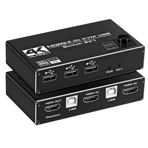 2 Port Kvm Switch With 2 Kvm Cables, Usb Vga Switch For 2pc