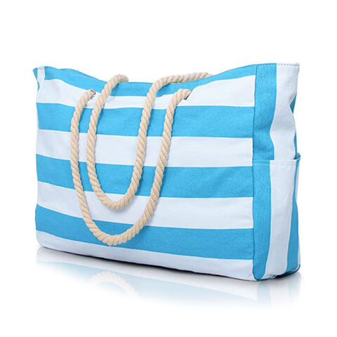 Buy Wholesale China Custom Logo New Fashion Xl Large Capacity Ladies  Universal Blue Striped Design Waterproof Summer Beach Tote Bag For Women & Beach  Bag at USD 3.7