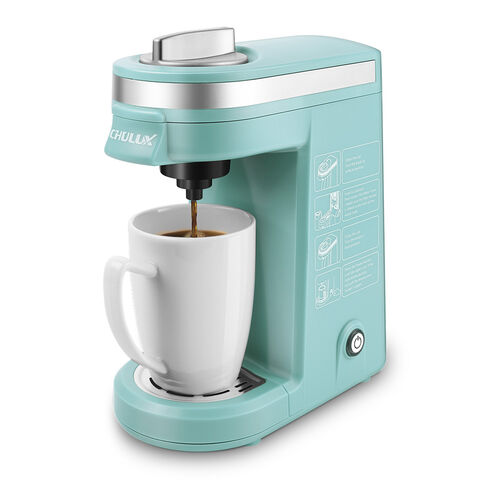 Chulux Single Cup Coffee Maker Machine,12 Ounce Pod Coffee Brewer,One Touch Function for Brewing Capsule or Ground Coffee,Cyan