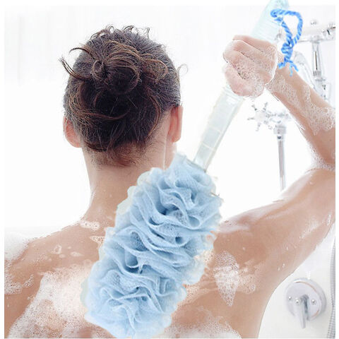 Soft Long Handle Bath Brush Mesh Sponge Back Scrubber Body Wash