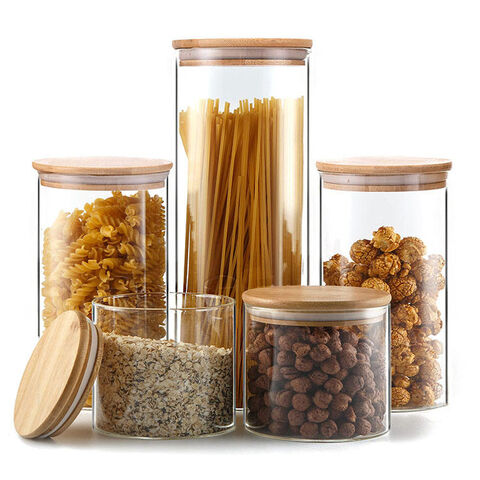 Glass Storage Jars 5 Set Clear Glass Food Storage Containers With ...