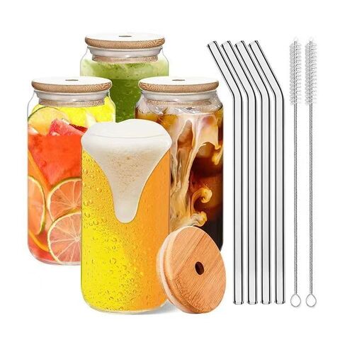 25oz CASE (25 UNITS) Sublimation Glass Tumbler Cups Beer Can W/Bamboo Lids  transparent/frosted