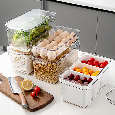 Buy Wholesale China 4 Pack Plastic Clear Produce Saver Container, Vegetable  Fruit Storage Kitchen Organizer Bins Fridge Container Box With Divider &  Fridge Organizer Bins Microwavable Plastic Food at USD 2.33