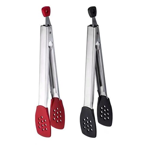 Black Silicone and Stainless Steel Tongs - World Market