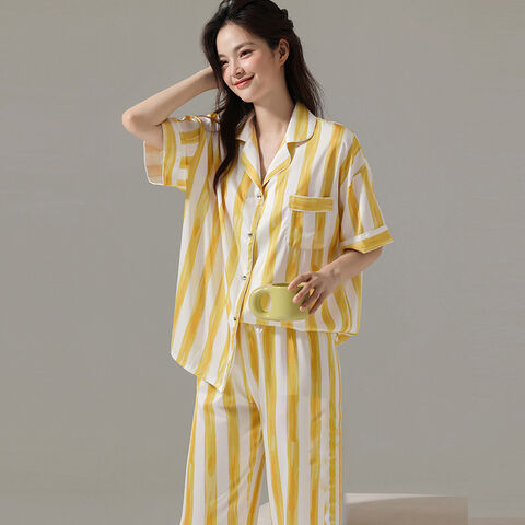 Buy Wholesale China Women's Short-sleeves Pink And White Shirt And  Full-length Bottom Pajama Set For Summer & Pajamas at USD 14.1
