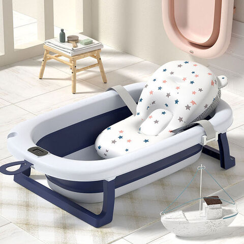 Banheira Dobrável de Plástico para Bebê com Suporte, Almofada e Sensor de Temperatura - Banheira Infantil Dobrável para Crianças