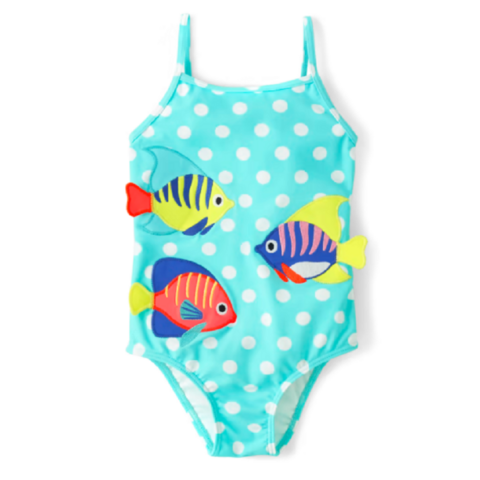 Buy Wholesale China Fish Girls One Piece Swimwear Dots Embroidery ...