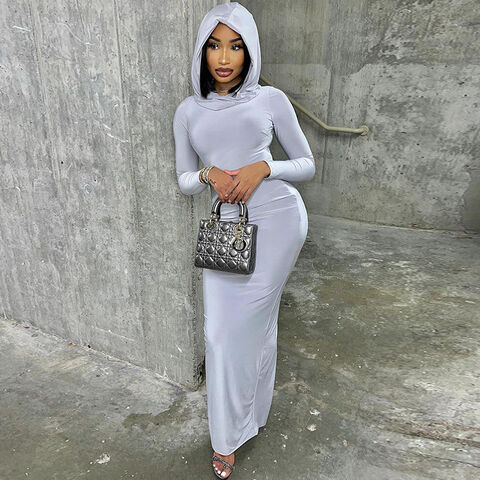 knee length dresses for ladies HMS Skins: Tan Baby Rib Long Sleeve Maxi Dress Large