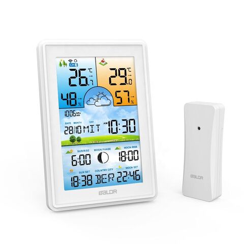 Baldr Digital Weather Station Indoor Outdoor Hygrometer Thermometer  Wireless Weather Forecast Sensor Alarm Clock Date Backlight