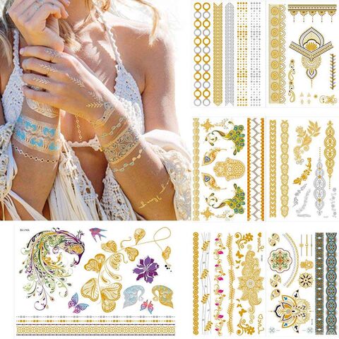 Mandala Temporary Tattoos Women Metallic Henna Tattoo Stickers for Hands Gold  Tattoo Waterproof Body Art Tatoo Fake - AliExpress