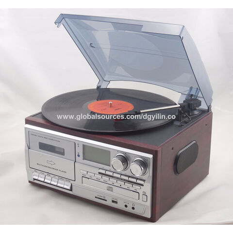 Reproductor de discos de vinilo Bluetooth con radio FM digital USB, control  remoto, tocadiscos vintage para discos de vinilo con altavoces, 3 entradas