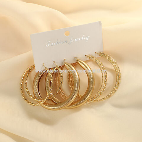 Boucles d'oreilles créoles géométriques exagérées à ressort en or 18 carats, clous d'oreilles en or massif Hip Hop pour femmes, bijoux cadeau pour filles