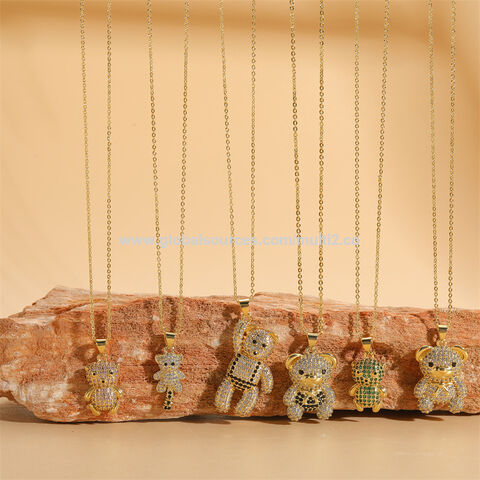 Colar de Cobre Popular de Luxo Banhado a Ouro 14K da Moda Urso com Zircão Hot Sale