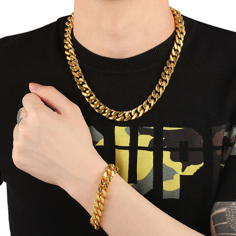 Punk Style Bracelet & Necklace Set For Men - Cuban Stainless Steel