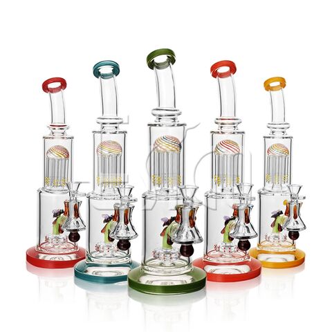 Esigo 11inch High Quality Honey Bee Design Dual Percs and Colored Accent & Base Daily Used Dab Rig Wholesale Glass Pipe