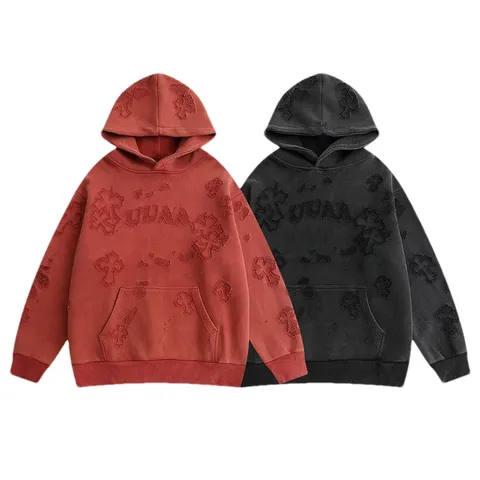 Ripped embroidery hooded sweatsuit deals