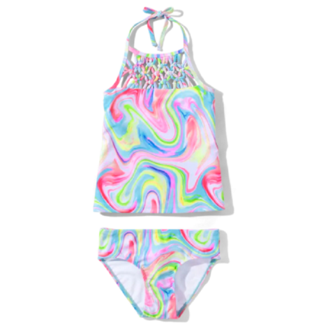 Teen girls 2 sets swimwear, braided girls bikini, halter neck strape, recycled, repreve fabric for sale at factory direct price